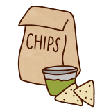 A line drawing of a bag of Chips and Guac.